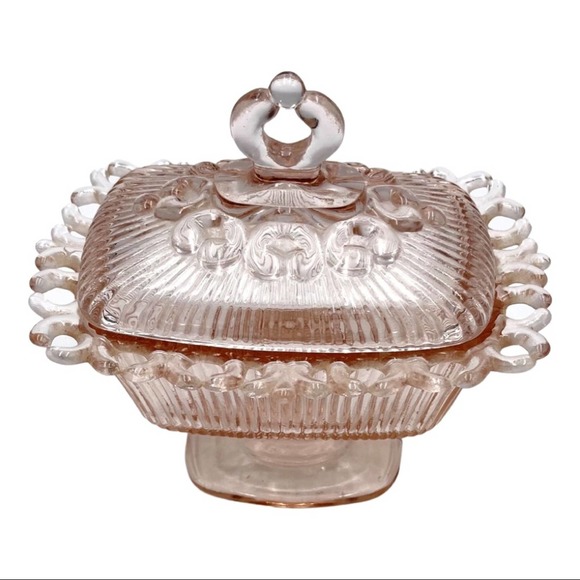 VINTAGE pink glass butter - sauce - grated cheese - container - Picture 5 of 10